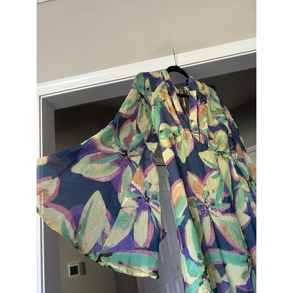 River Island open back beach maxi dress - Beaded Tropical Print Size M Green - Picture 9 of 12